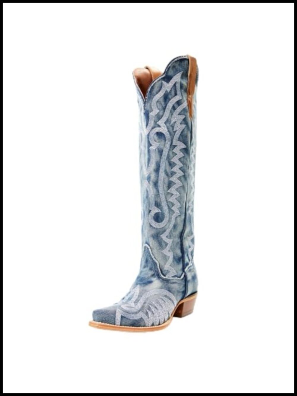 Western Cowboy Boots Women Mid Calf Low Heel Microfiber Pointed Toe Zip